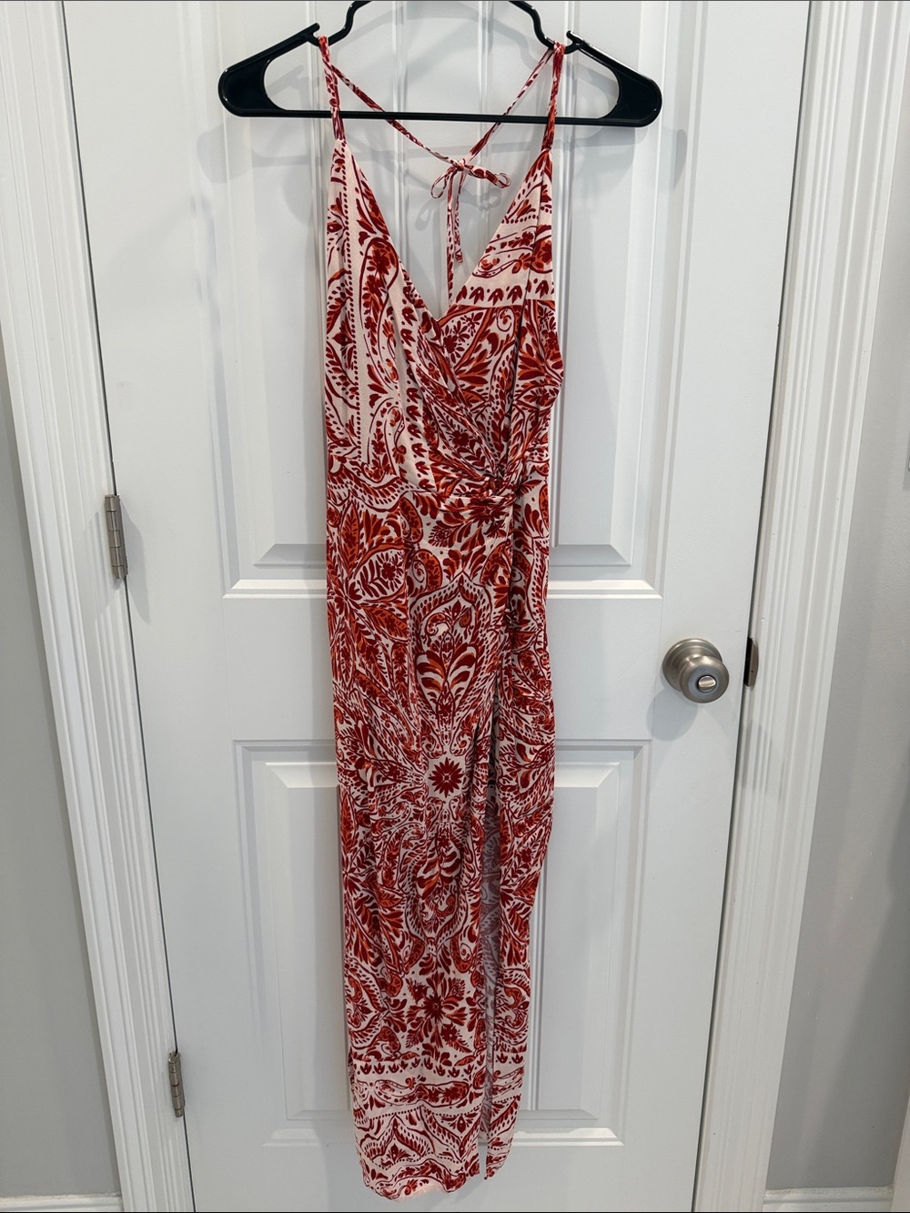 Red Paisley Floral Maxi Dress(high low)